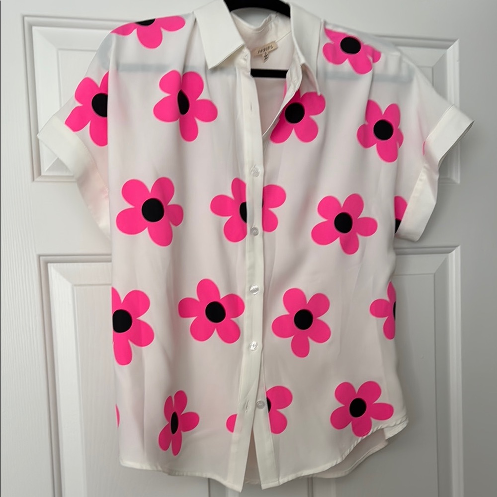 White Blouse with Pink Floral Pattern